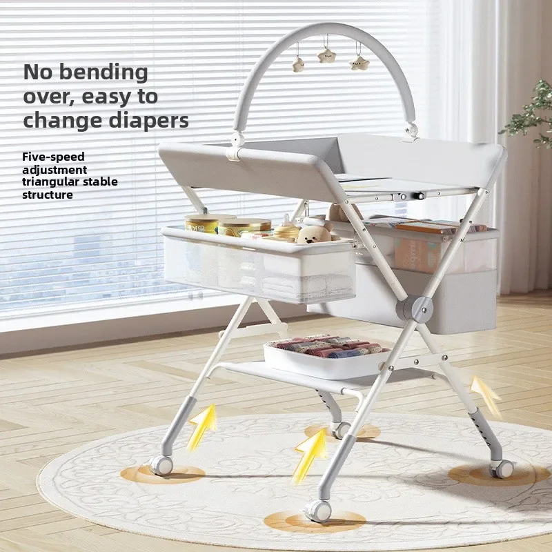 Foldable Multifunctional Baby Changing Table, Portable Newborn Diaper Station, Compact Bathing Massage Bed for Children