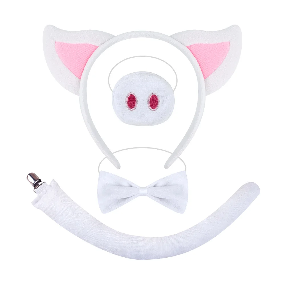Pig Costume Set for Women Adult Ears Headband Nose Bow Tie and Tail Halloween Piglet Animal Cosplay Accessories 2