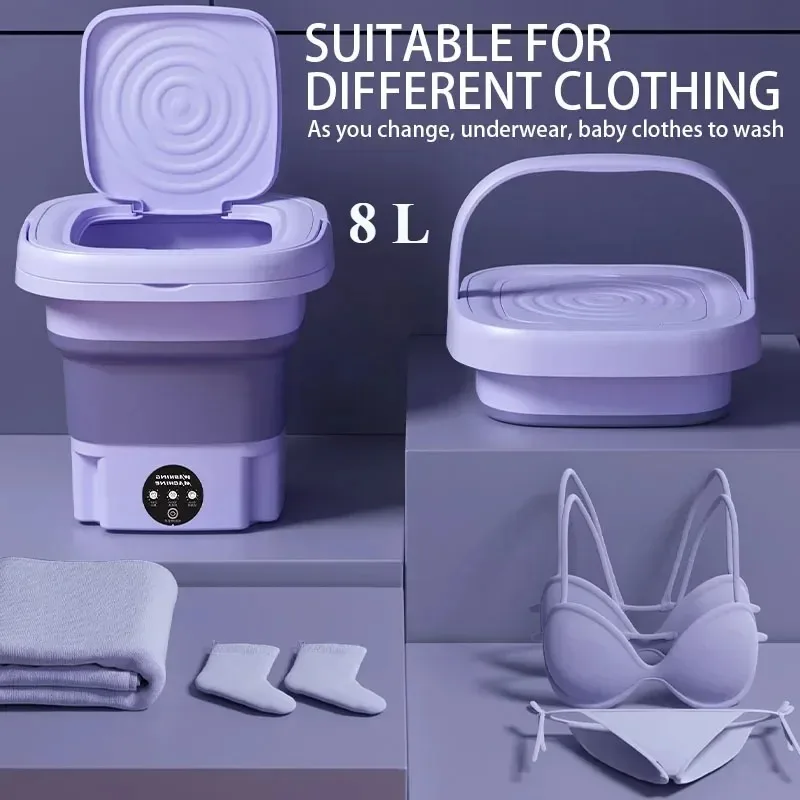 Portable 8L Mini Foldable Washing Machine Lightweight Efficient Spin Dryer for Socks Underwear Home Shop