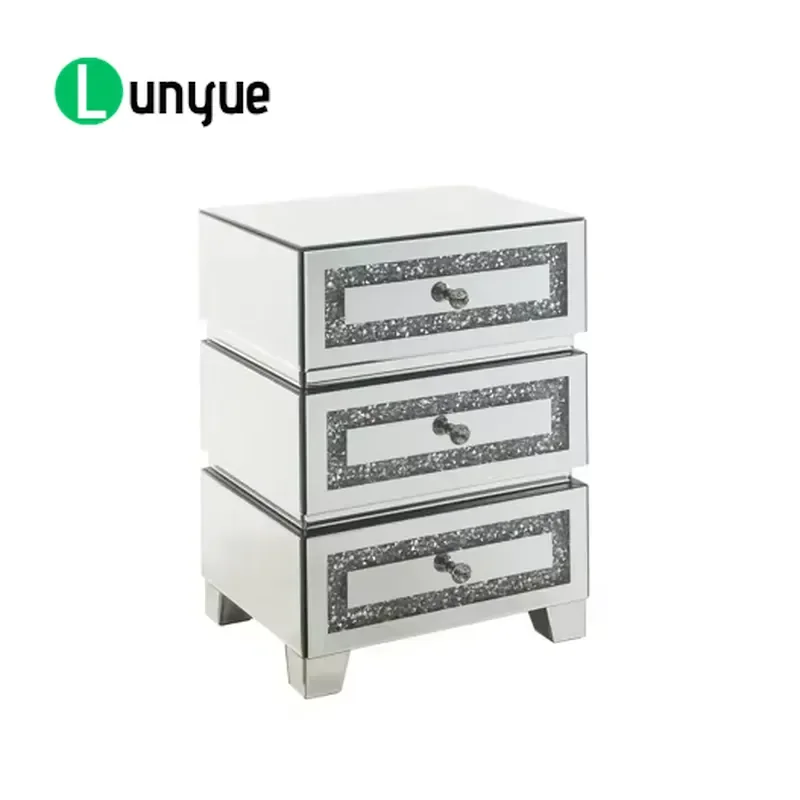 Top Seller Mirrored Nightstand 3 Drawer Chest Bedside Table Night Stand Lamp Table Meubels Bedroom Furniture Decor High