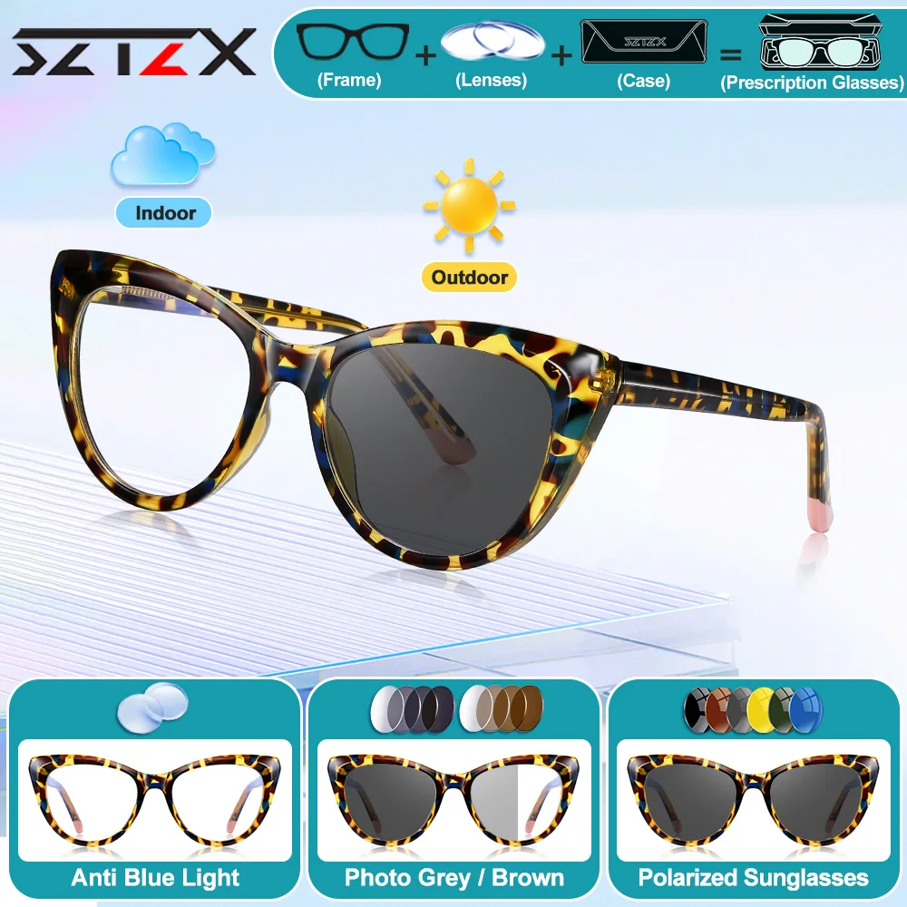 

SZTZX универсальные женские очки «кошачий глаз» для близорукости, простые женские фотохромные прогрессивные очки для чтения с защитой от синего света