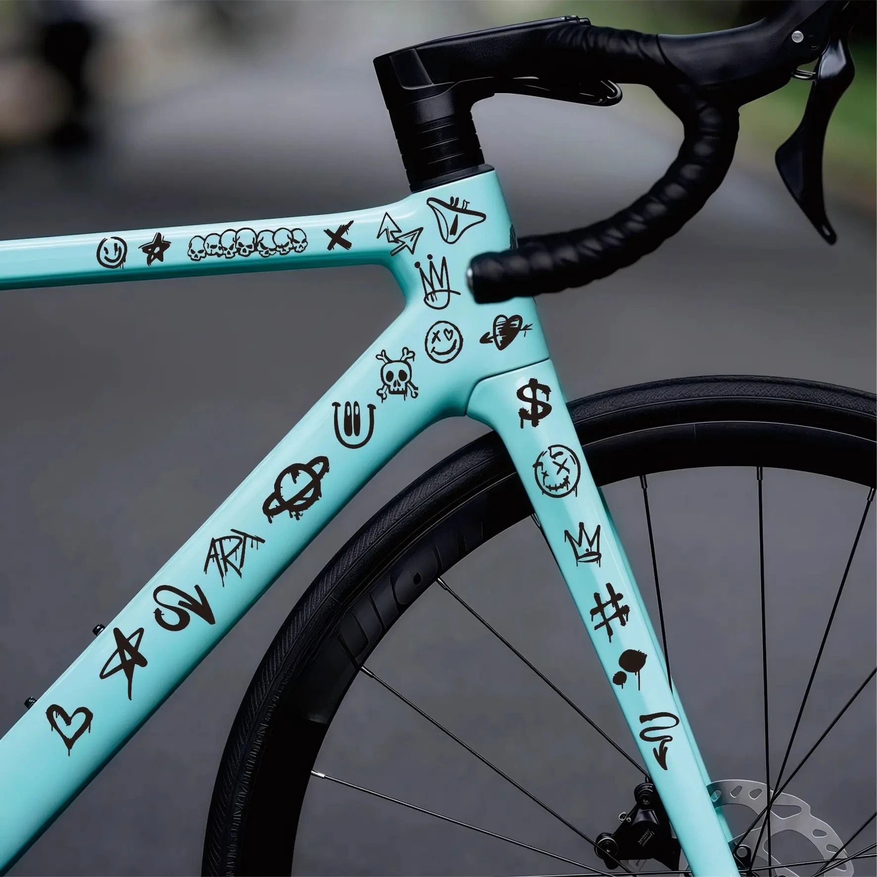 Cartoon-Graffiti-Fahrradaufkleber für Fahrradrahmen Oberrohr DIY Reflektierende Wasserdichte Fahrrad-Aufkleber Rennrad-Rahmenaufkleber – Detail 7