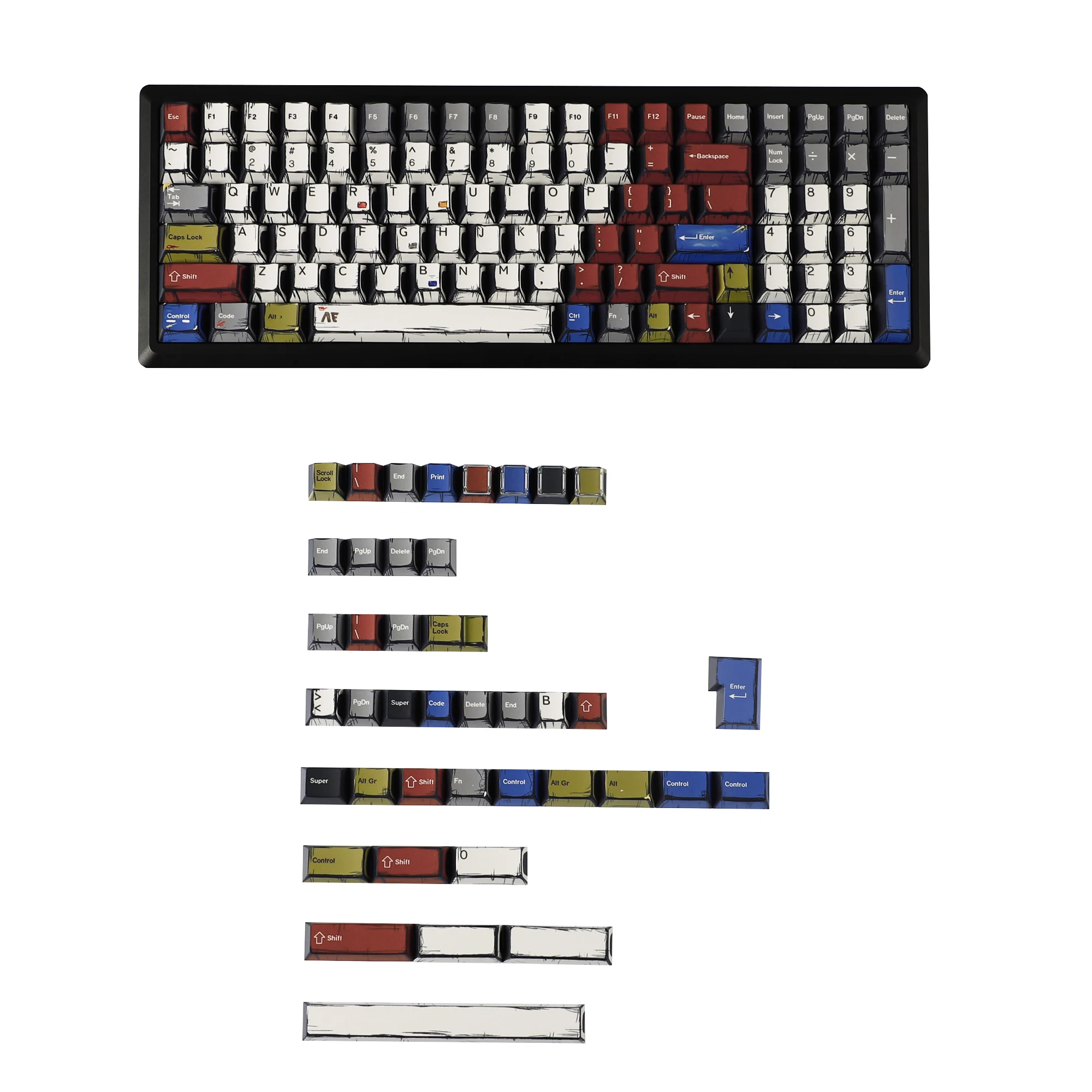 

YMDK 141, английский толстый PBT Cherry Profile, комиксы, ретро-клавиатура в стиле манга, Dye-Sub, подходит для переключателей MX, механическая клавиатура
