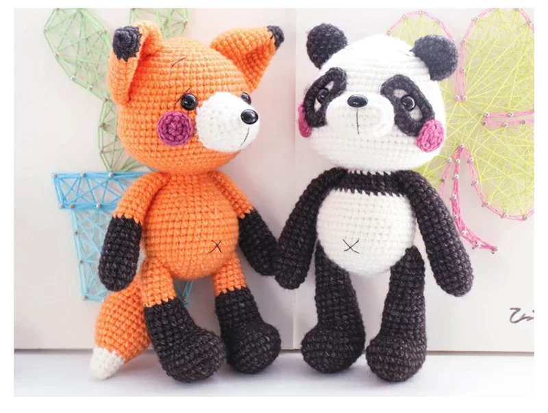 Panda feito à mão raposa amigurumi coelho crochê malha animais de pelúcia animais selvagens boneca brinquedo do bebê presente de natal prop acessórios