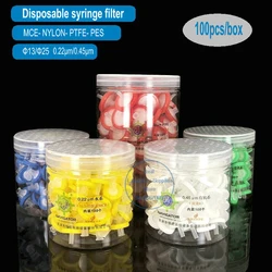 100 pz/lotto Lab 13mm 25mm filtro ad ago monouso Aquo-system/Organic-system/PTFE 0.22/0.45um filtro a siringa a membrana