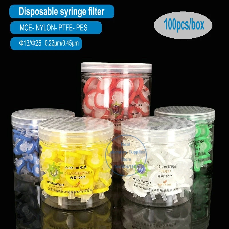 100pcs/lot Lab 13mm 25mm Disposable Needle Filter Aquo-system/Organic-system/PTFE 0.22/0.45um Membrane Syringe Filter