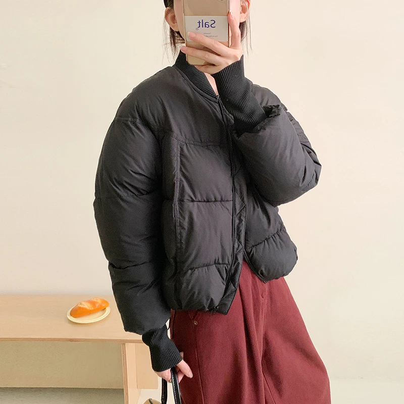 

2025 New Women's Winter Coat Loose Simple Knitted Splicing Thicken Warm Outerwear Fashion Temperament Short Cotton Jackets