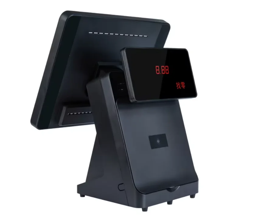 15 6-Zoll-Dual-Touchscreen mit Drucker-Kassensystem für Einzelhandelsgeschäfte, Fenster, All-in-One-Register-Terminalsystem, Abrechnung