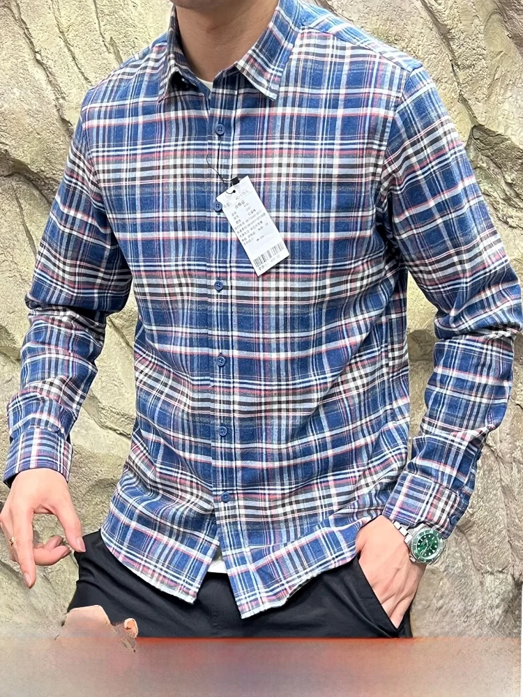 Masculino respirável longo sve algodão irt waed flanela xadrez vintage outono casual sle suporte ajuste botão up irt