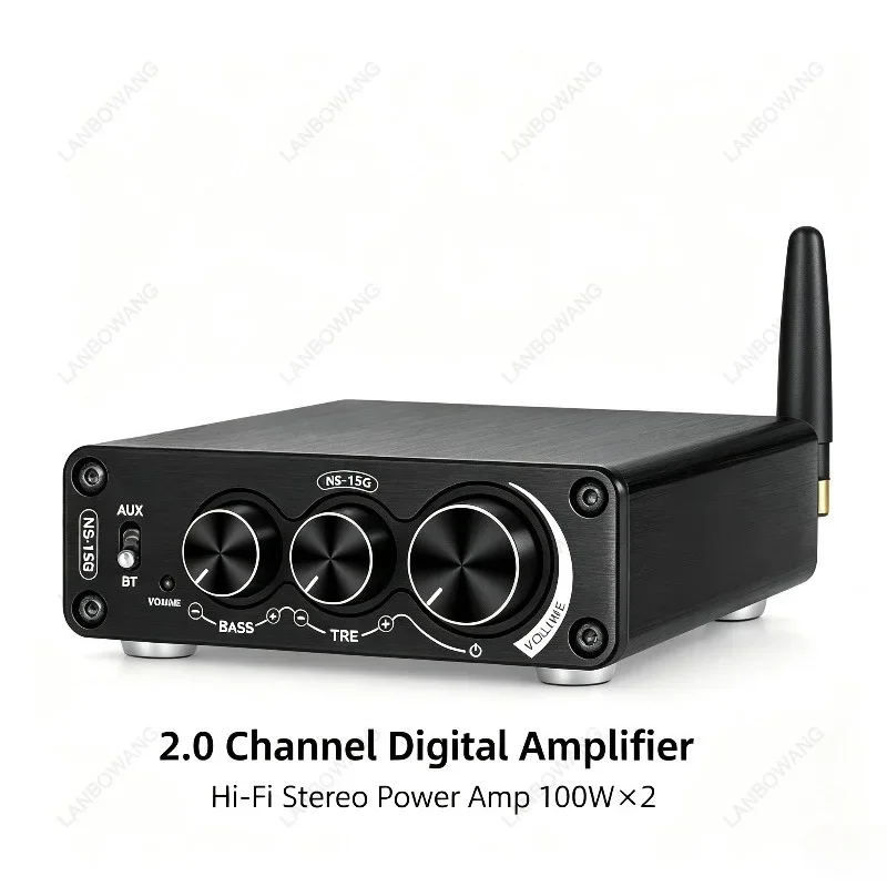 200W High Power TPA3116 Digital Amplifier, Bluetooth 5.0 Stereo HiFi Power Amp, Treble & Bass Tone Control