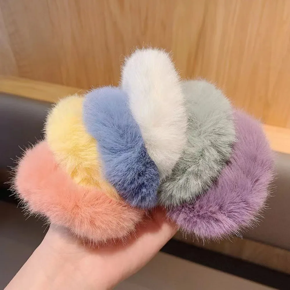 Fluffy Warm Autumn Winter Elastic Hair Band Scrunchies Large Intestine Hair Ring For Women Girls Plush Hair Rope Hairwear