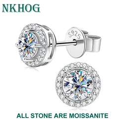 Full Stones Real Moissanite Stud Earrings Women 925 Sterling Silver Platinum Plating Brilliant Lab Diamond Ear Stud Fine Jewelry