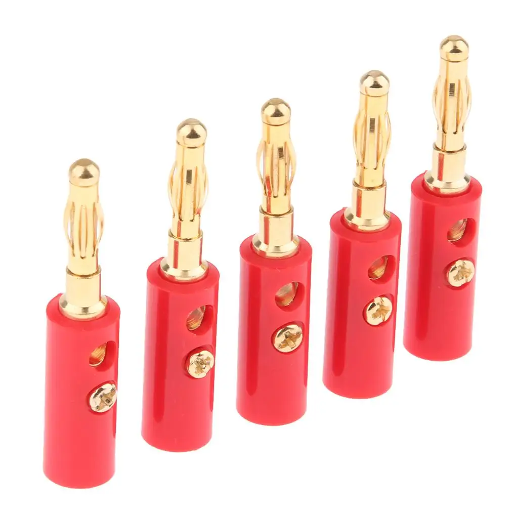 5Pcs 4mm Gold Plated Speaker Wire Banana Plug Test Audio Connector