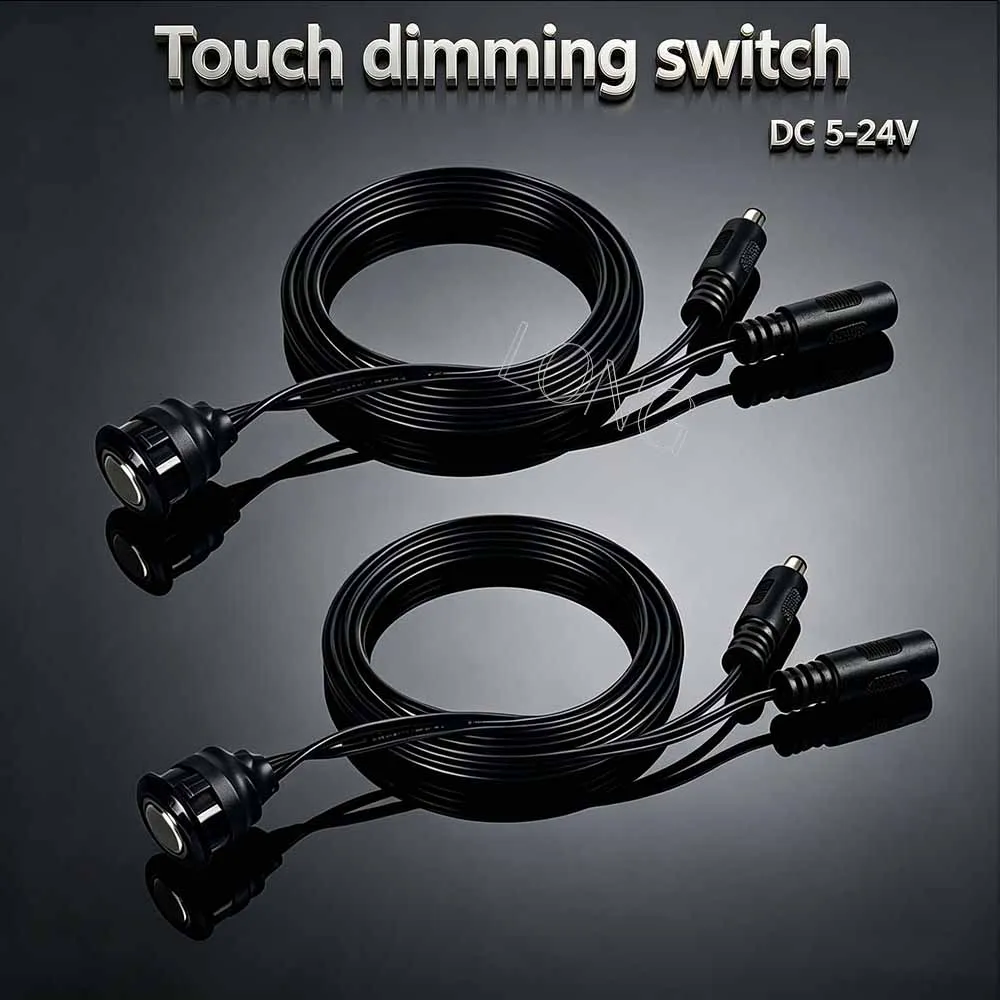 LED Touch Dimmer Switch,18MM Embedded  DC5-24V 3A Dual Memory with DC5.5x2.1mm Cable for Cabinet Wardrobe Bedside Light