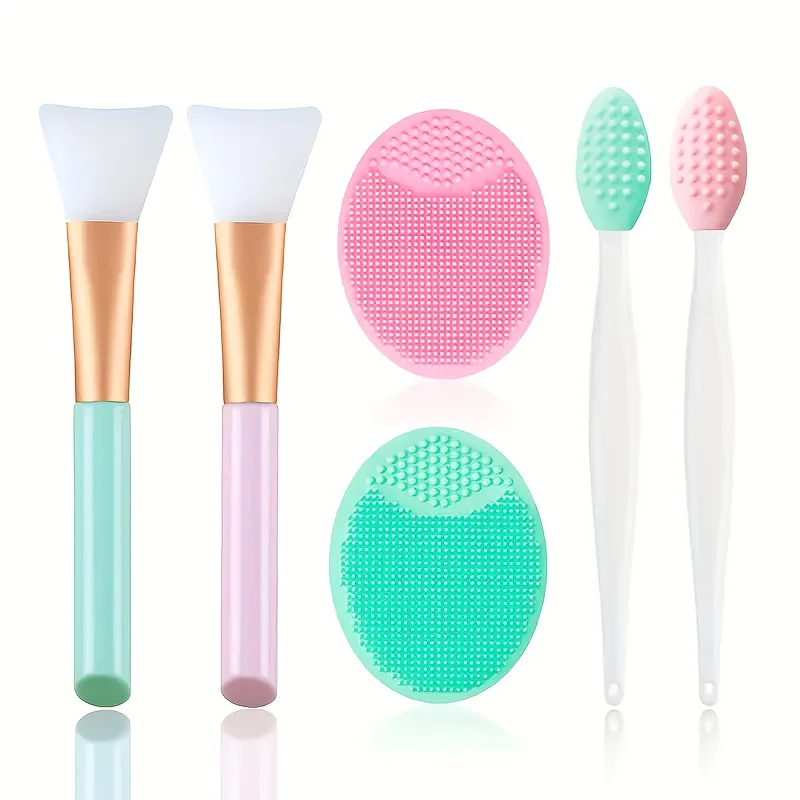 2 peças/3 peças/6 peças conjunto de escova de máscara facial de silicone, 2 escovas faciais, 2 escovas de máscara facial, 2 escovas esfoliantes para lábios