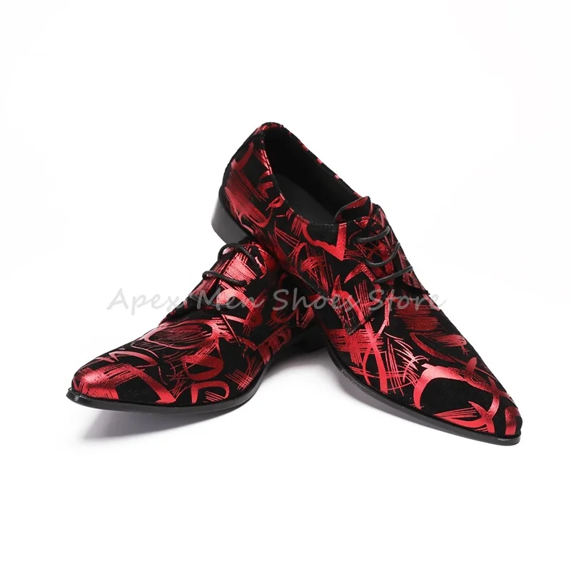 

Fashion Artistic Pattern Pointed Toe Dress Shoes Lace Up Formal Red Black Men's Wedding Shoes Party Business Occasions Loafers
