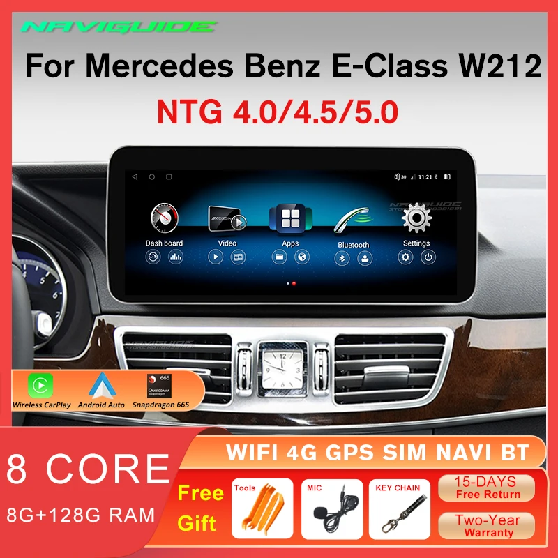 

NAVIGUIDE 12,3 "Android 12 автомобильный радиоприемник 1920*720P для Benz W212 2009-2016 8 + 128G GPS мультимедийный плеер Carplay Bluetooth головное устройство