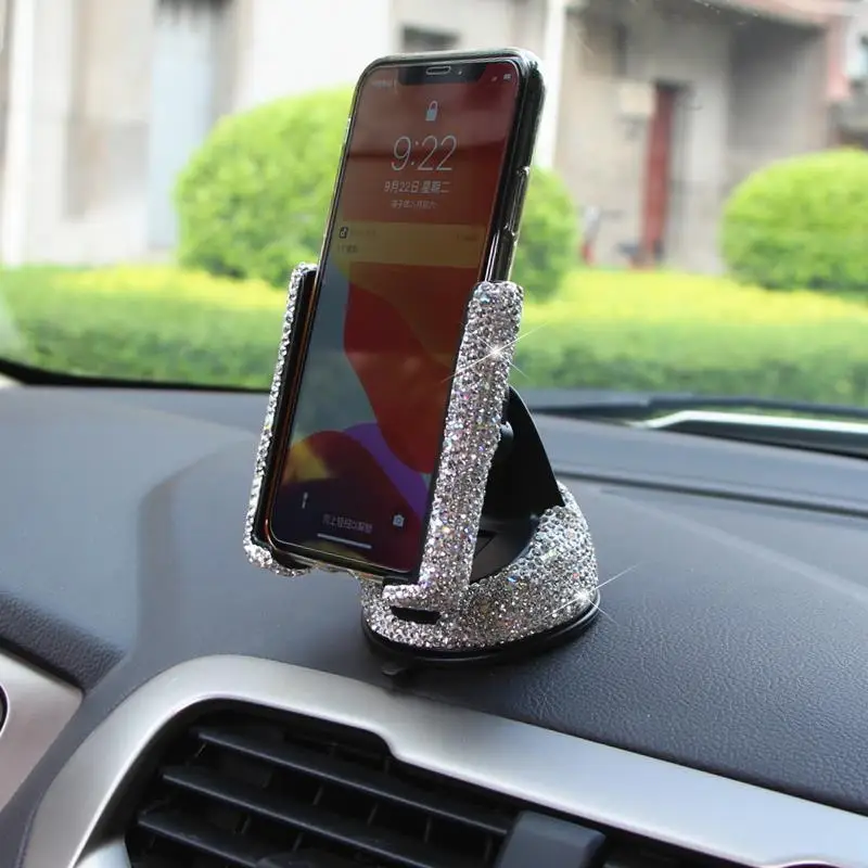 

Diamond Car Phone Holder Universal Air Vent Dashboard Suction Cup Creative Multi-function Car Mount for Women
