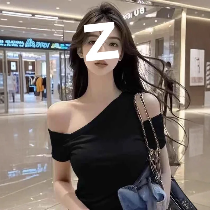 قبالة الكتف تي شيرت الدانتيل أعلى المرأة الحضرية المنخفضة قطع الكلاسيكية مريح بسيط الخام بسط فضفاض غسل الشارع الشهير الكورية نمط السيدات