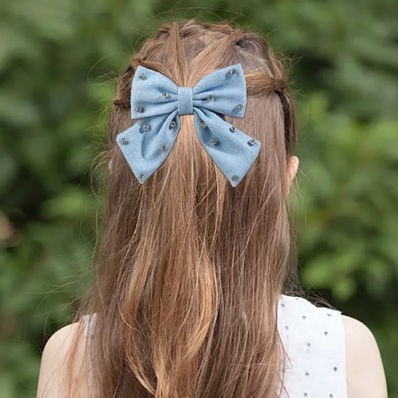 Ncmama-Épingles à cheveux en tissu de cow-boy avec nœud en biscuits, pinces à cheveux bleues, barrettes pour enfants, coiffure pour adolescents, accessoires pour cheveux pour filles, mode