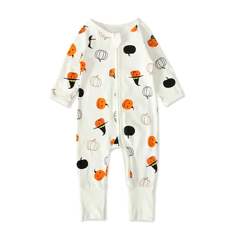 

Children Girl Romper Small Pumpkin Print Long Sleeve Jumpsuit Baby Boy Clothes Halloween Costume O-neck Zipper Kid Overall A618
