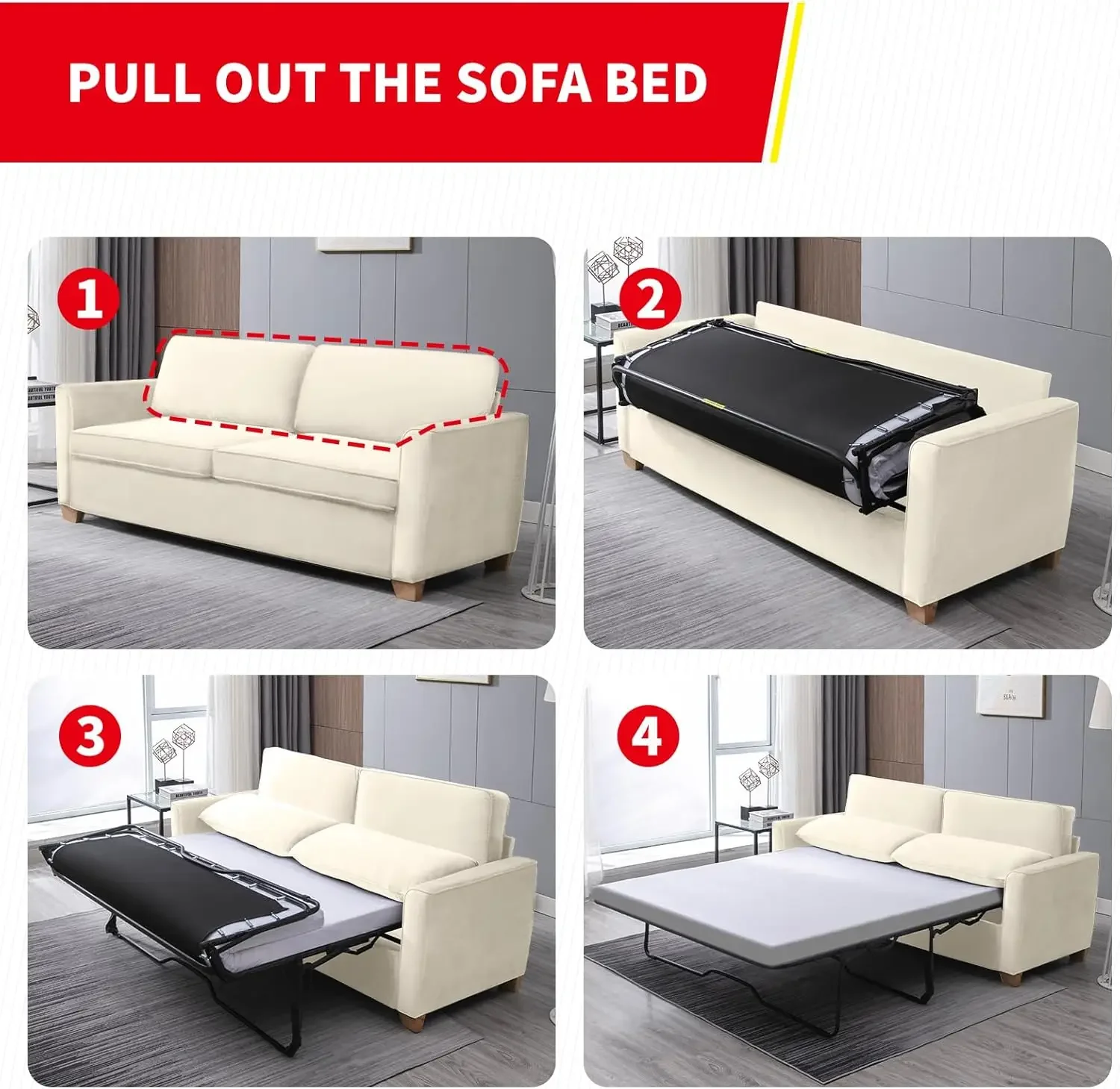 Pull Out Sofa Bed, Velvet Sleeper Sofa Couch with Pullout Bed, 2-in-1 Convertible Pull Out Couch Bed with Foam Mattress