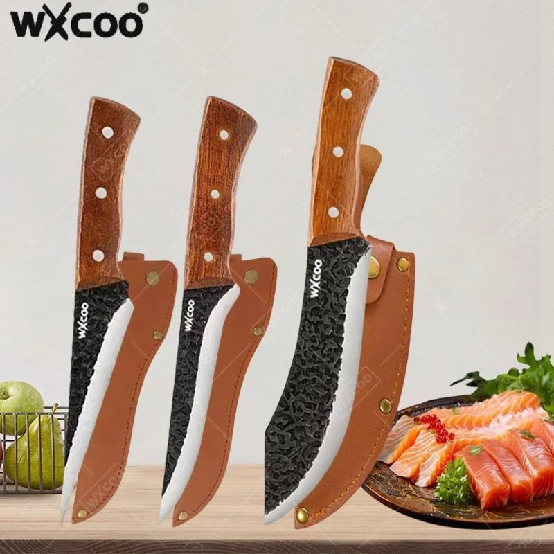 

WXCOO Stainless Steel Kitchen Knife Boning Knife Meat Cleaver Butcher Knife with Sheath Full Tang Rosewood Handle Hand Forged