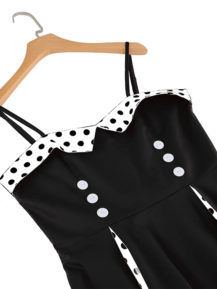 Tonval Sweetheart Neck Spaghetti Strap Double Breasted Long Dress 50s Pinup Vintage Polka Dot Women Party Sexy Dresses