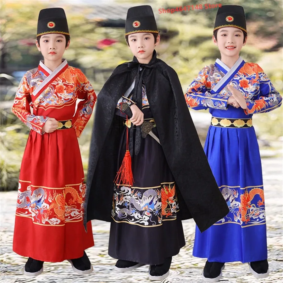 

Traditional Swordsman Perform Tang Suit Hanfu Stage Costume Boys Handsome Ancient Prince Robe Children Cosplay Kids Chinese