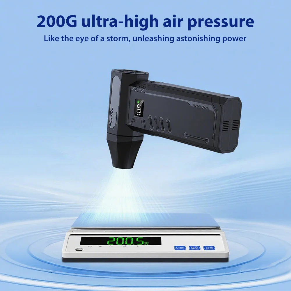 พัดลมแรงทรงพลัง 130000 รอบต่อนาที เครื่องเป่าลมเทอร์โบแรงดัน 200 กรัม ความเร็วสูงแบบไร้แปรงถ่าน พร้อมไฟ LED สำหรับเป่าฝุ่น