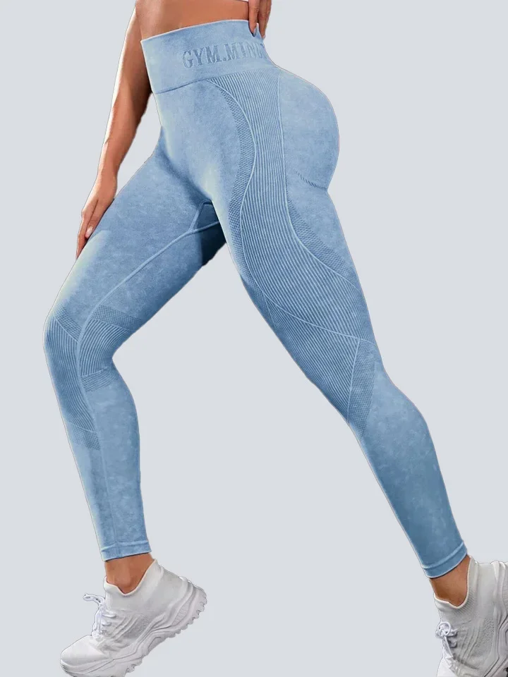 Frauen Nahtlose Turnhalle Hohe Taille Yoga Hosen Hüfte Heben Outdoor Sport Enge Taille Brief Sand Gewaschen Hosen Übung Yoga Leggings – Detail 3