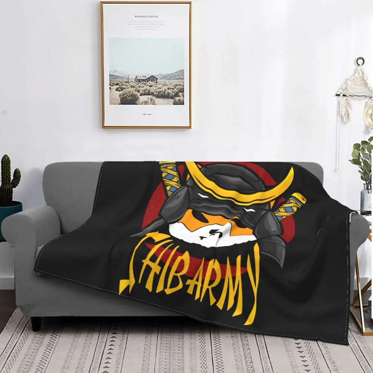 Shib Army Shiba Inu Coin Blankets Velvet SHIB Token Doge Crypto Coin Japanese Samurai Throw Blanket for Bedroom Sofa Bedspread