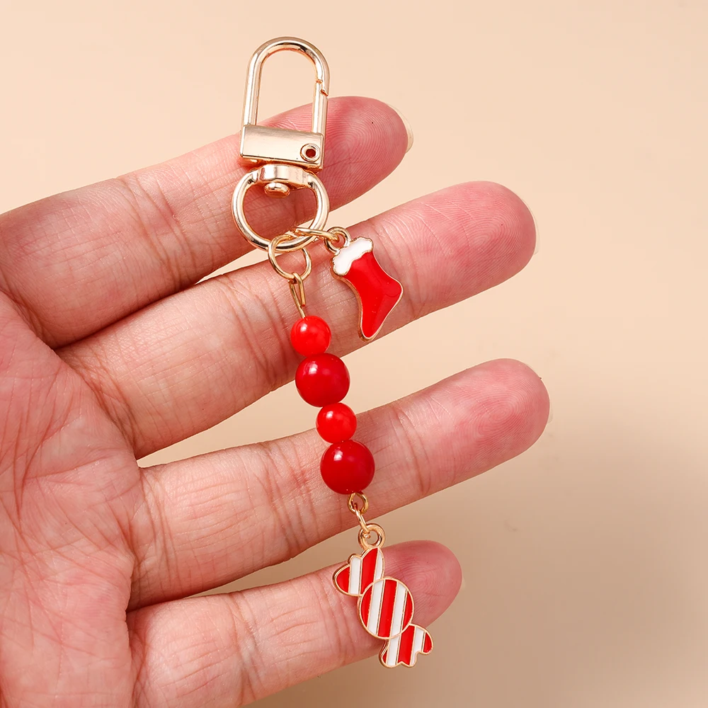 Aihua Niedlicher Y2K Weihnachts-Schlüsselanhänger mit Perlen, Weihnachtsbaum, Schneemann und Weihnachtsmann für Damen und Herren, Neujahrs-Schmuckgeschenke – Detail 14