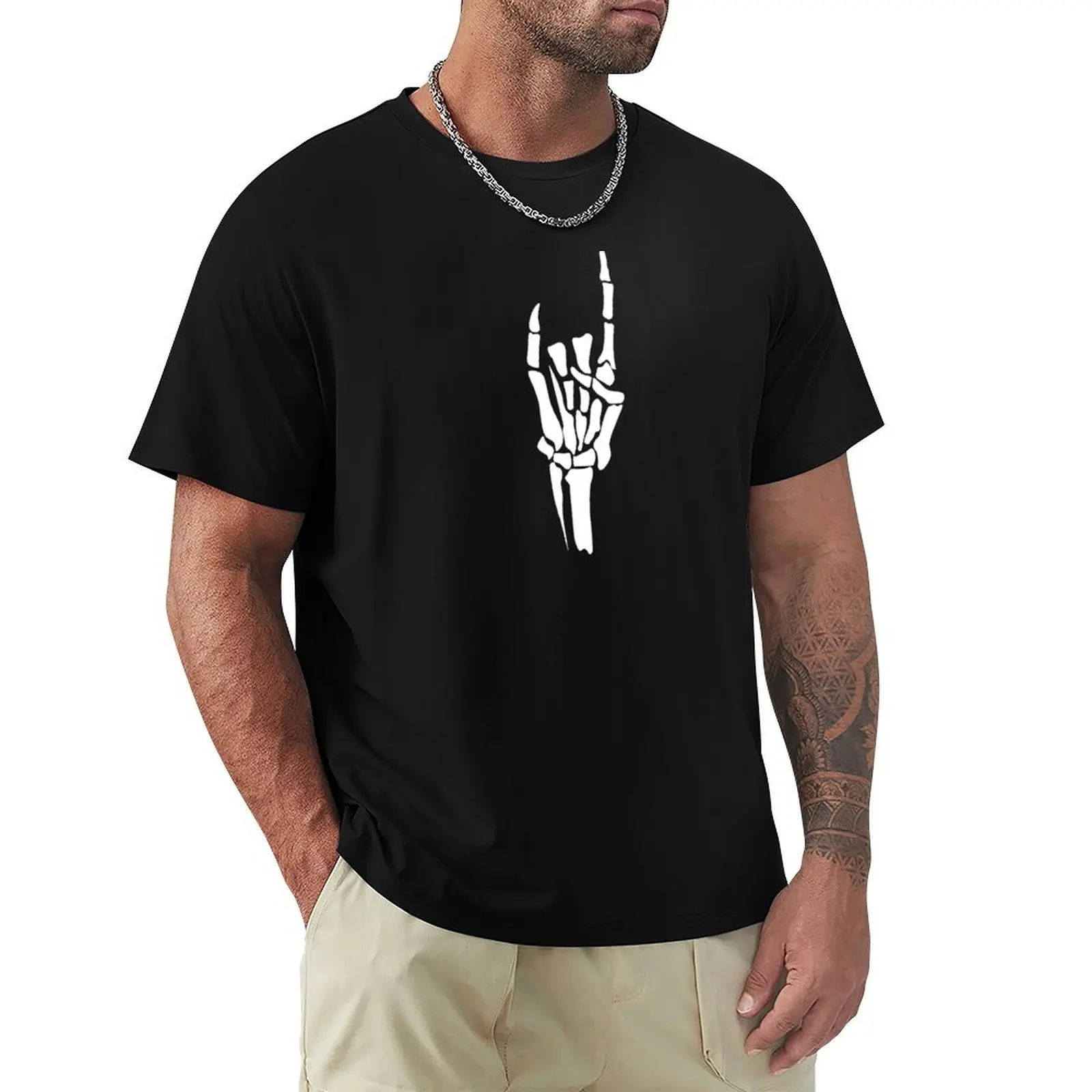 Devils horns bones T-shirt summer tops Short sleeve tee summer clothes sweat Men's cotton t-shirt