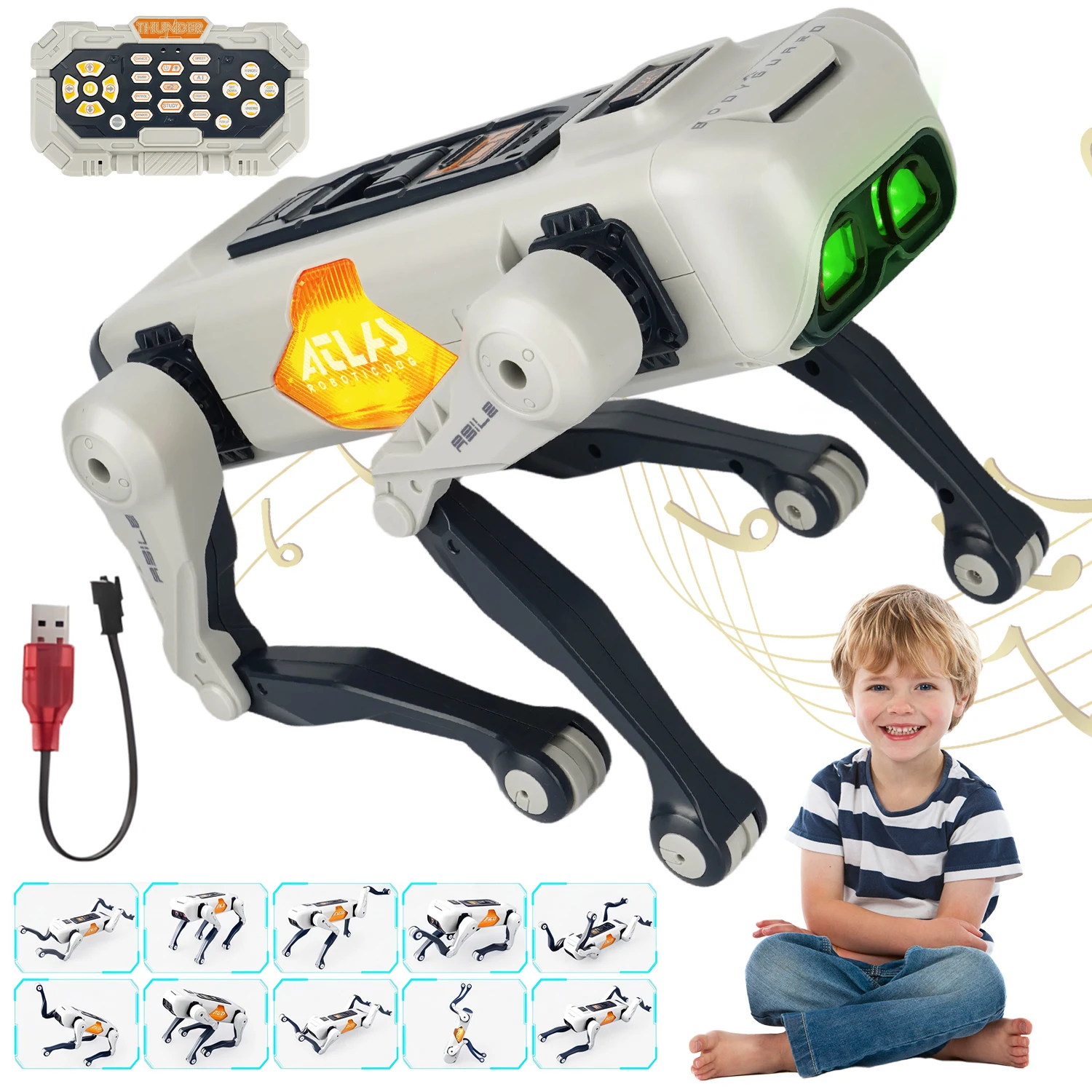 Chien robot intelligent, 1 ensemble, 32*20*17 cm, IA bionique, commande vocale et actions programmables, adapté aux enfants de 6 à 12 ans, idéal pour l'éducation familiale et scolaire, jouet éducatif STEM.