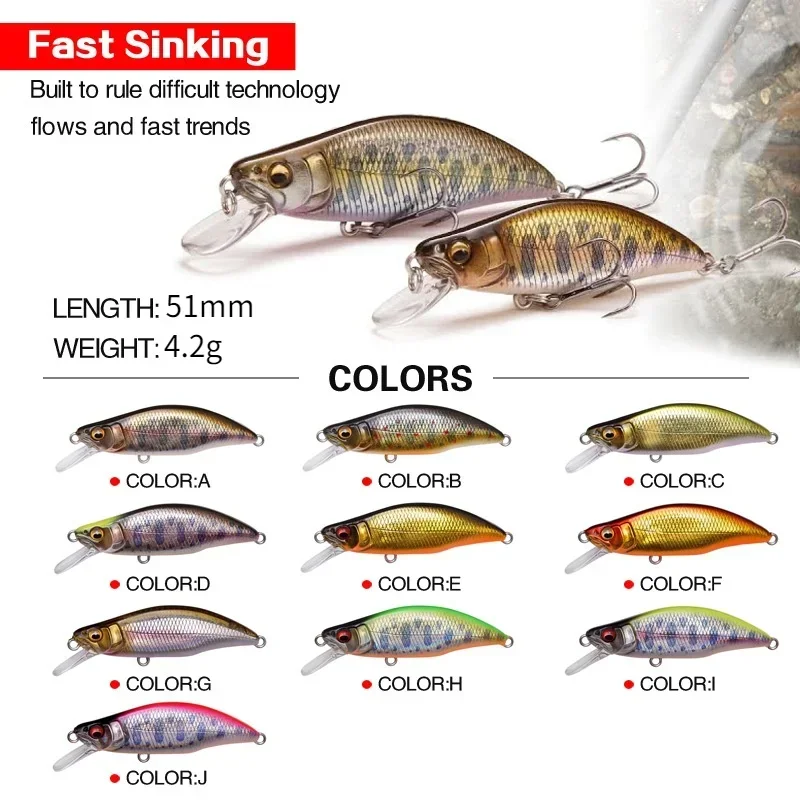 1Pcs Sinking Minnow 52mm 4.5g Japanese Fishing Lure Trout Peche Wobbler Fishing Artificial Bait Pesca Tackle Hard Bait