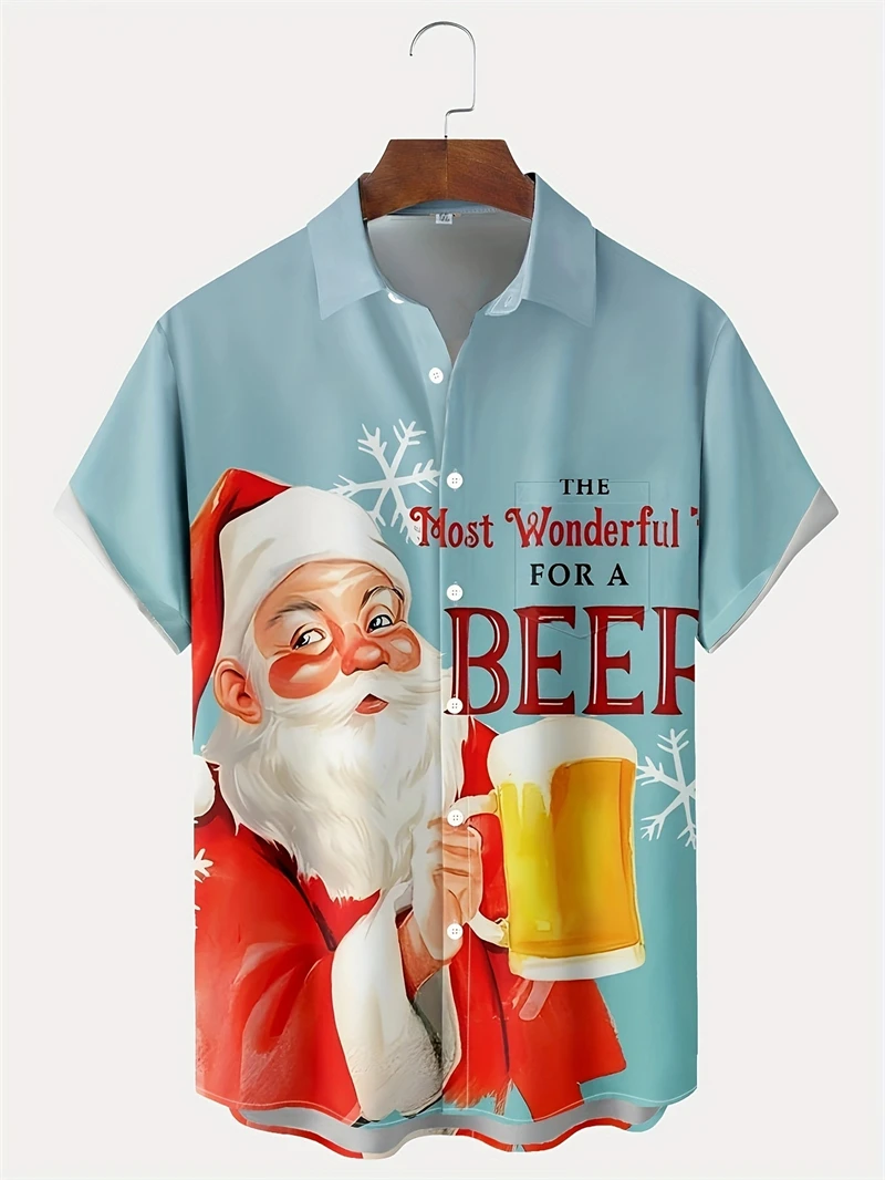 Weihnachten Grafik Santa Claus Mann Shirts Hawaiian Harajuku Tops Kurze Print T Revers Mode Urlaub Übergroße Kleidung Y2k Tops