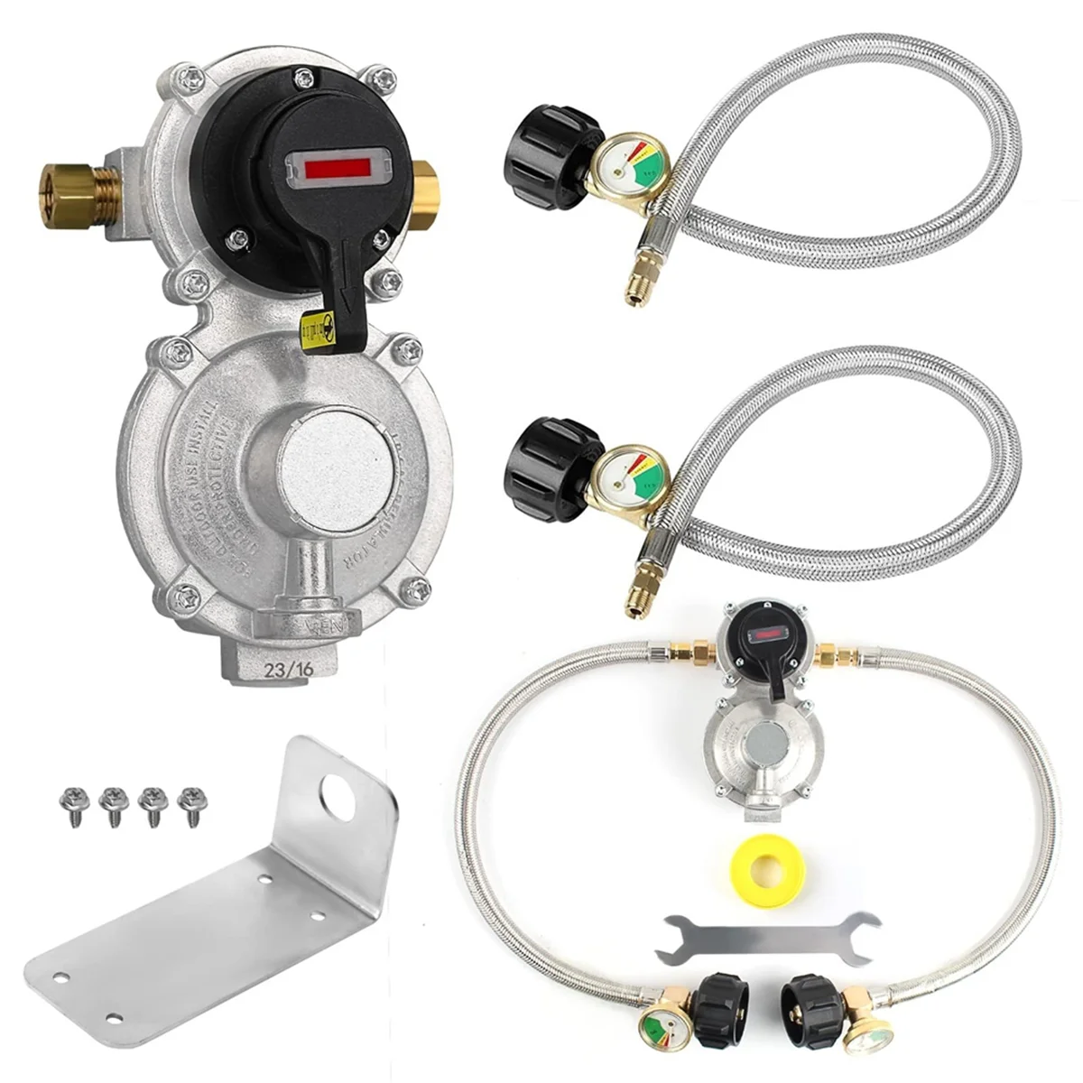 

ABFA RV Propane Regulator with Hose, Heavy Duty 2-Tank Auto Changeover LP Propane Gas Regulator with Gauge