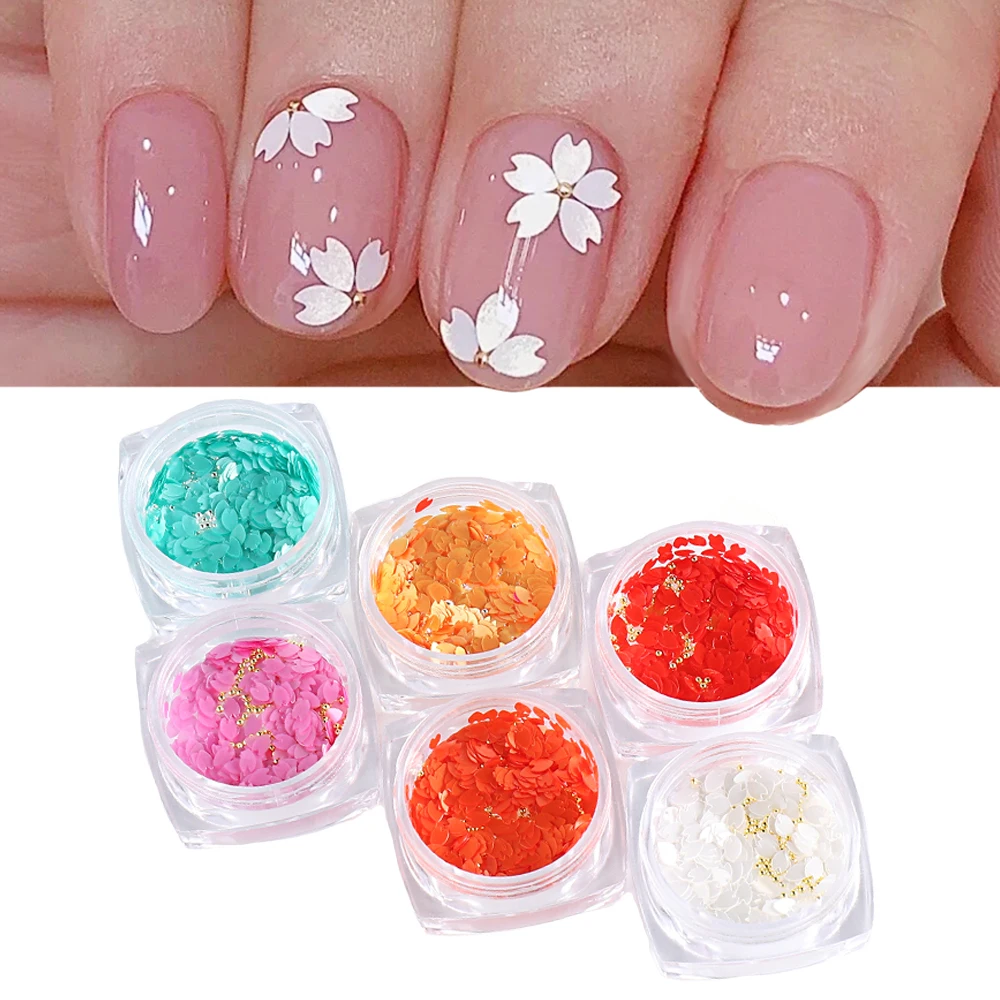 Sparkly Cherry Blossom Sequins Nail Art Glitter Holographic Sakura Petal Flower Chip Slices Manicure Tips Decorations GLYEN01-06