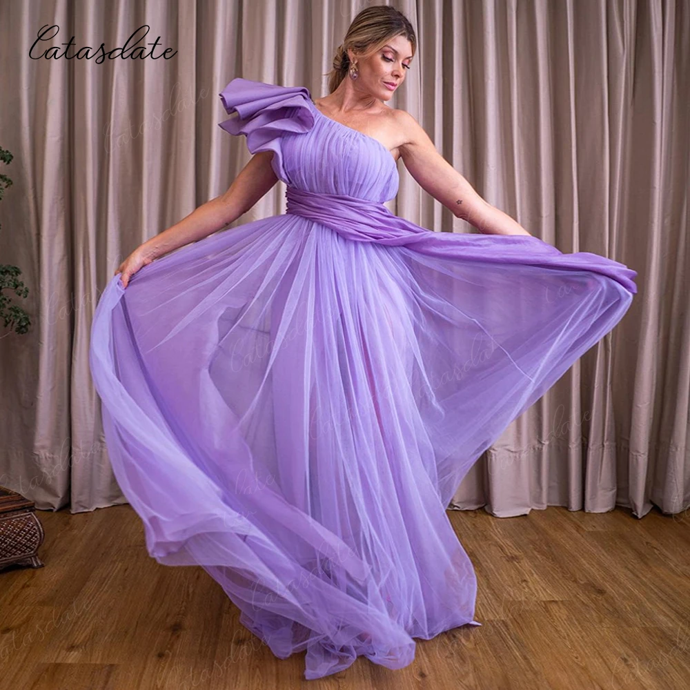 Catasdate Lavender Evening Dresses for Women Party One Shoulder Prom Dress 2024 Elegant Dresses for Women Formal Occasion Dress