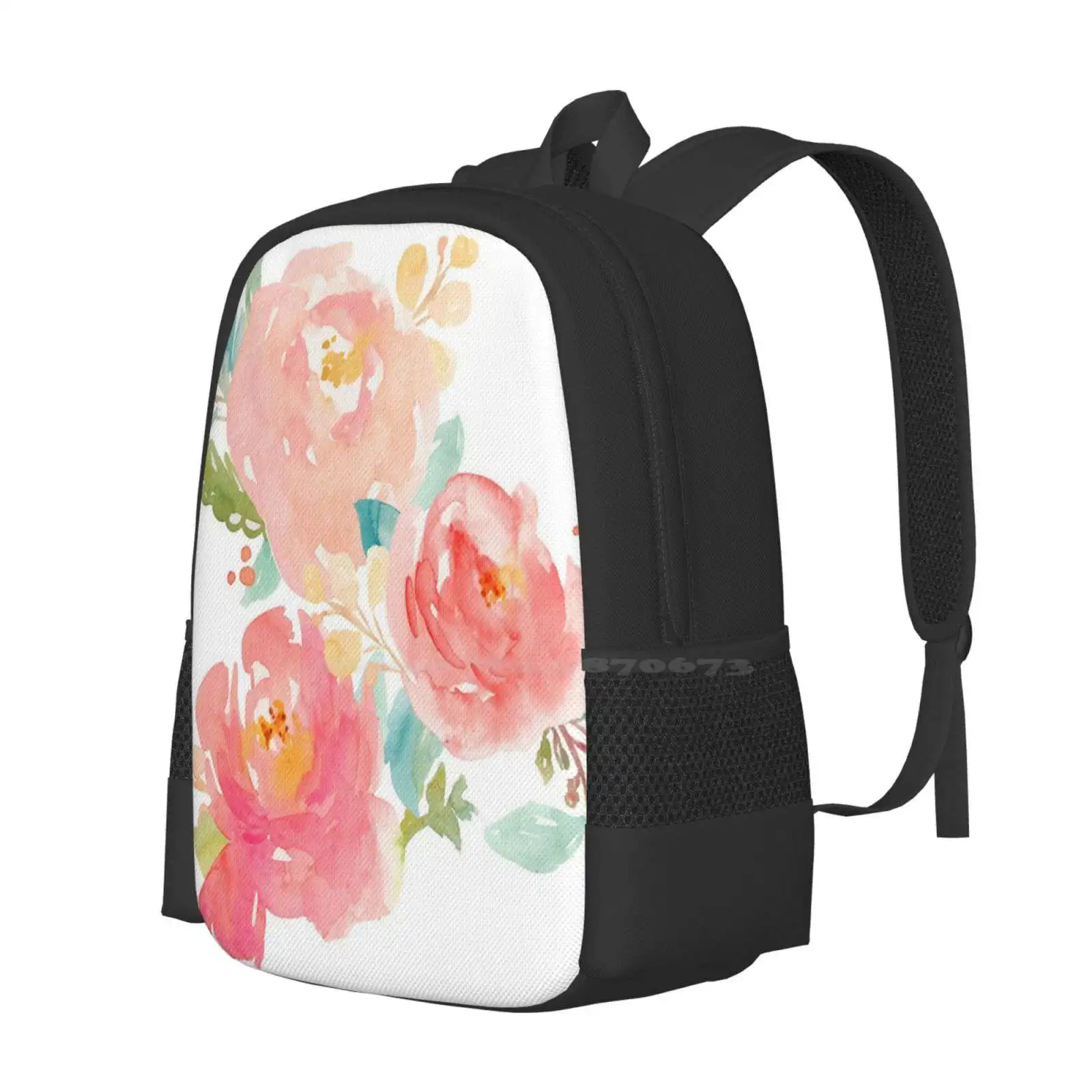 Peonies Watercolor Bouquet New Arrivals Unisex Bags Student Bag Backpack Summer Pastel Flower Floral Girly Pink Mint Romantic