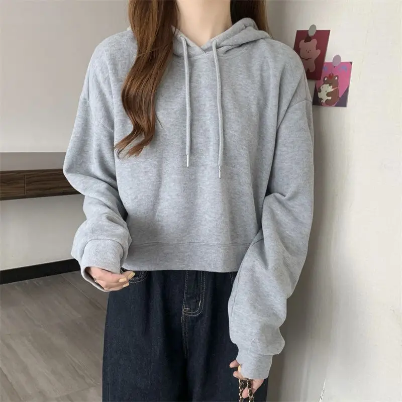 Loose High Waist Pullover Long-sleeved Top New Women's Autumn Short Hooded Sweatshirt