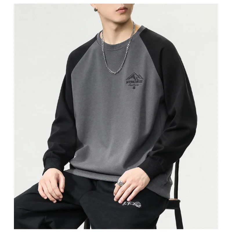 Fashion round Neck Sweater for Men 2024Fall Men's Clothing American Street Trend Stitching Casual Versatile Long Sleeves T-shirt