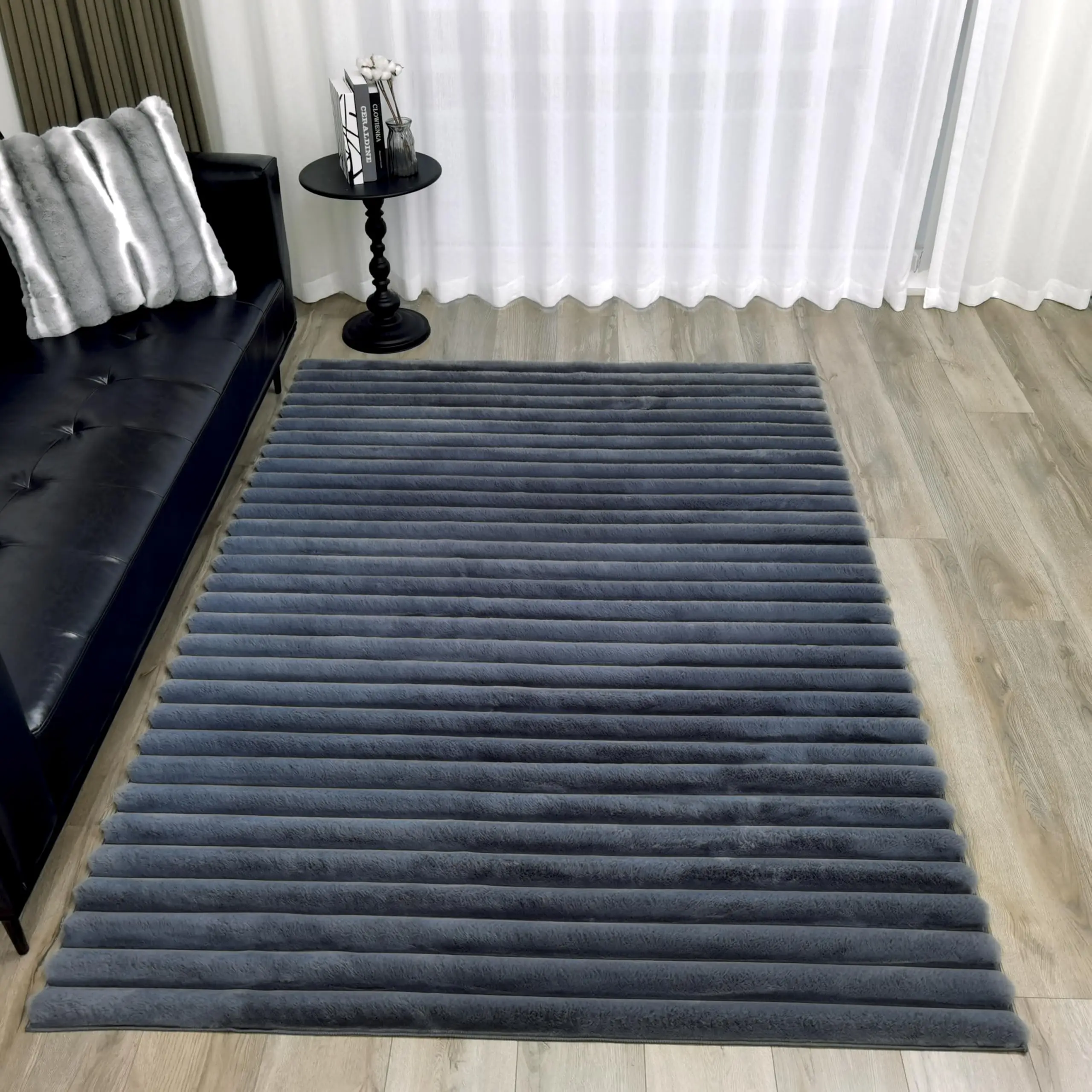 

Striped Soft Faux Rabbit Fur Area Rug 5x7ft Plush Shaggy Non Slip Machine Washable For Living Room Bedroom