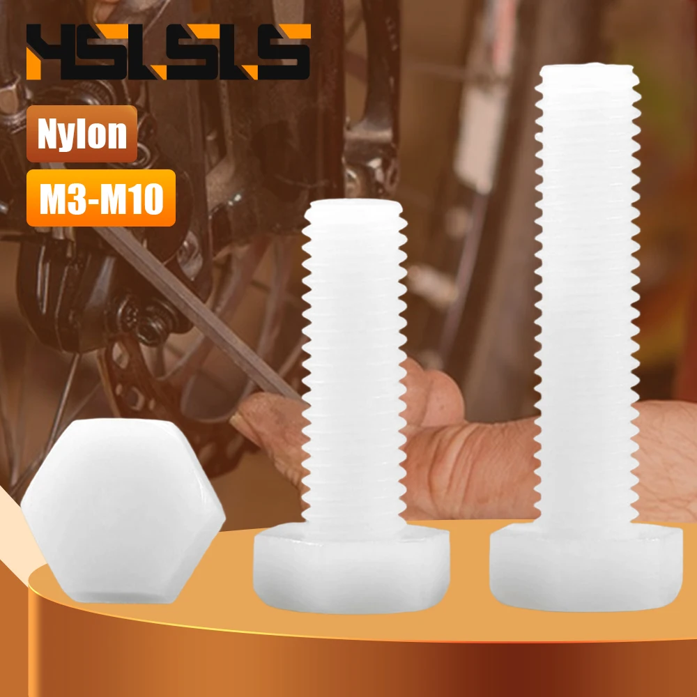 White Nylon Hexagon Head Screw Bolt M3 M4 M5 M6 M8 M10 M12 Plastic External Hexagonal for Heat/Electricity Insulation Use