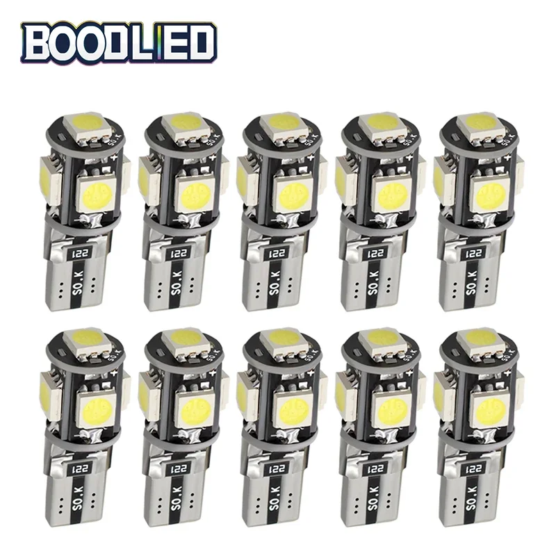 

10/20/50/100pcs T10 LED W5W 168 194 Bulb Canbus 5050 SMD 5 SMD White LED Car Light Wedge Lamp Band Decoder Sign Trun Light 12V