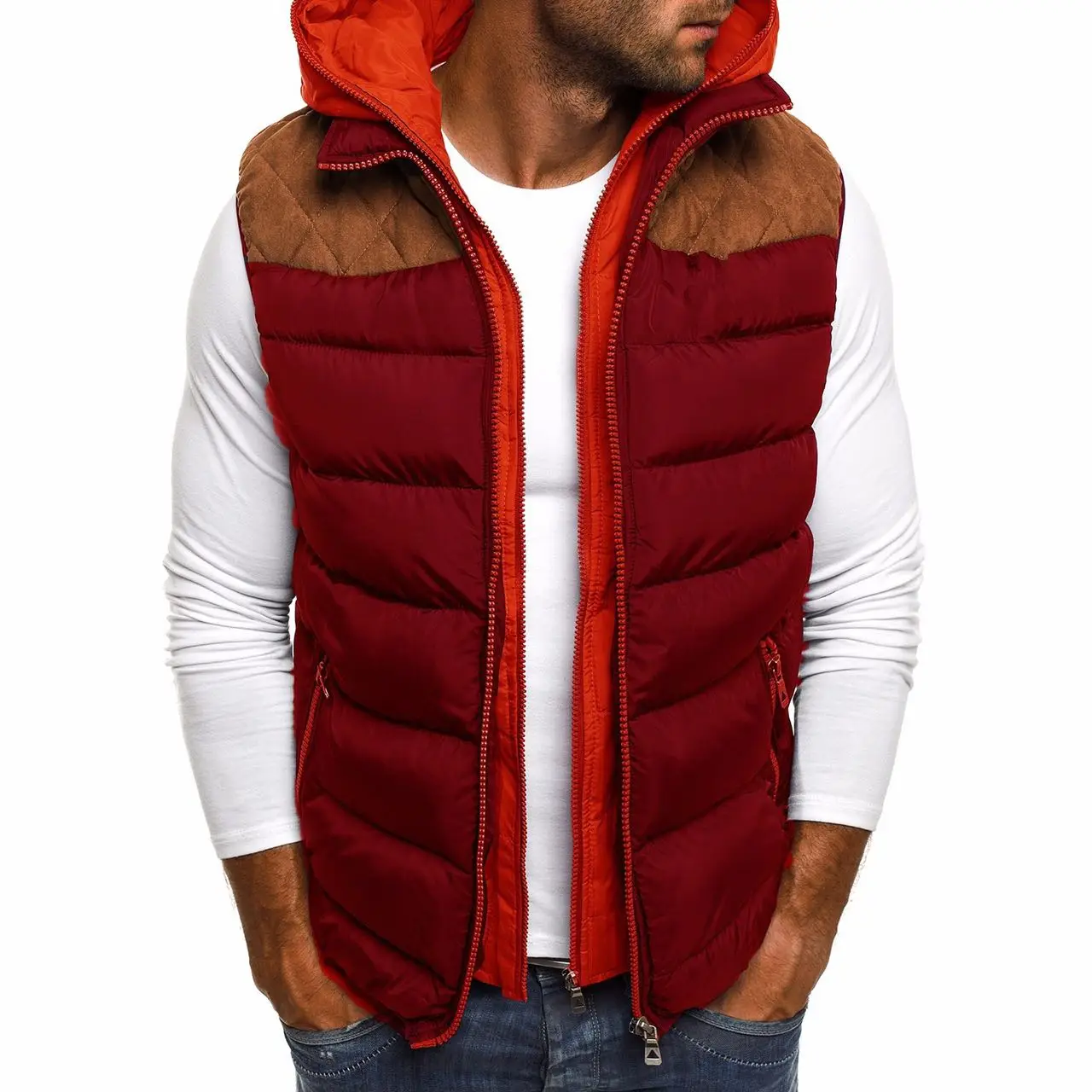 Men\'s plus size vest, color blocked shoulder strap hat, men\'s vest, men\'s cotton jacket