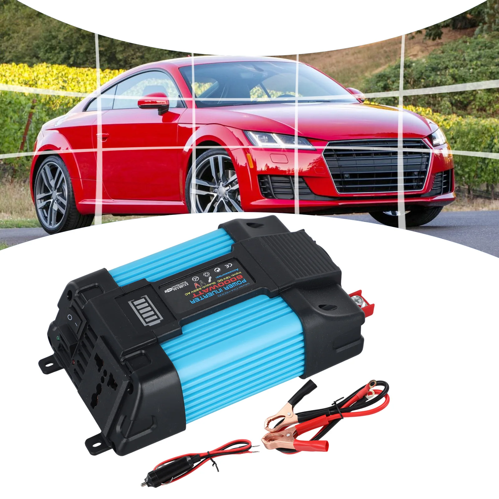 5VDC 2.1A العاكس عاكس الطاقة 6000 واط DC12V إلى AC110 220 فولت المهنية نقية شرط لموجة 6000 واط سيارة عاكس الطاقة