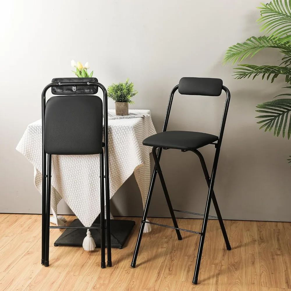 Tabouret de bar pliant avec dossier – Chaise haute et portable à hauteur de comptoir, siège haut pliant pour cuisine ou bar, similicuir