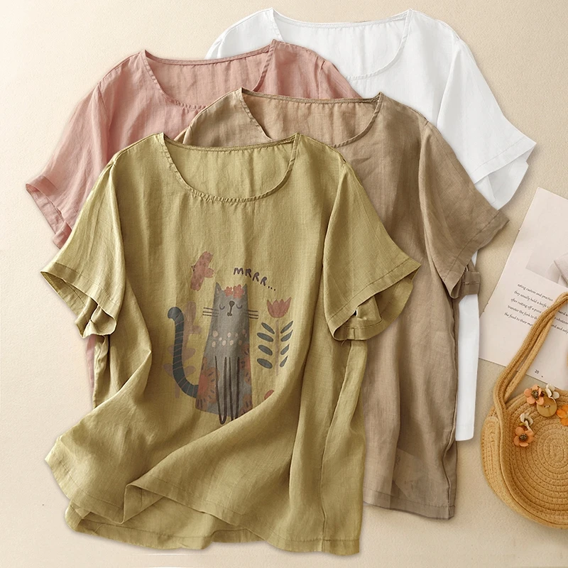 

2025 New Cute Printed Short-sleeved T-shirt Women's Summer Fashion Loose Thin Tops Tees